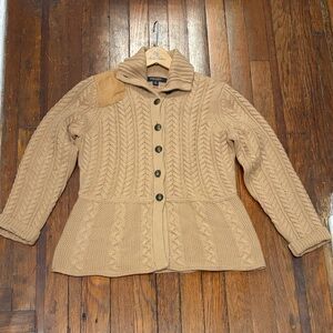 Brooks brothers beige cable cashmere cardigan sweater